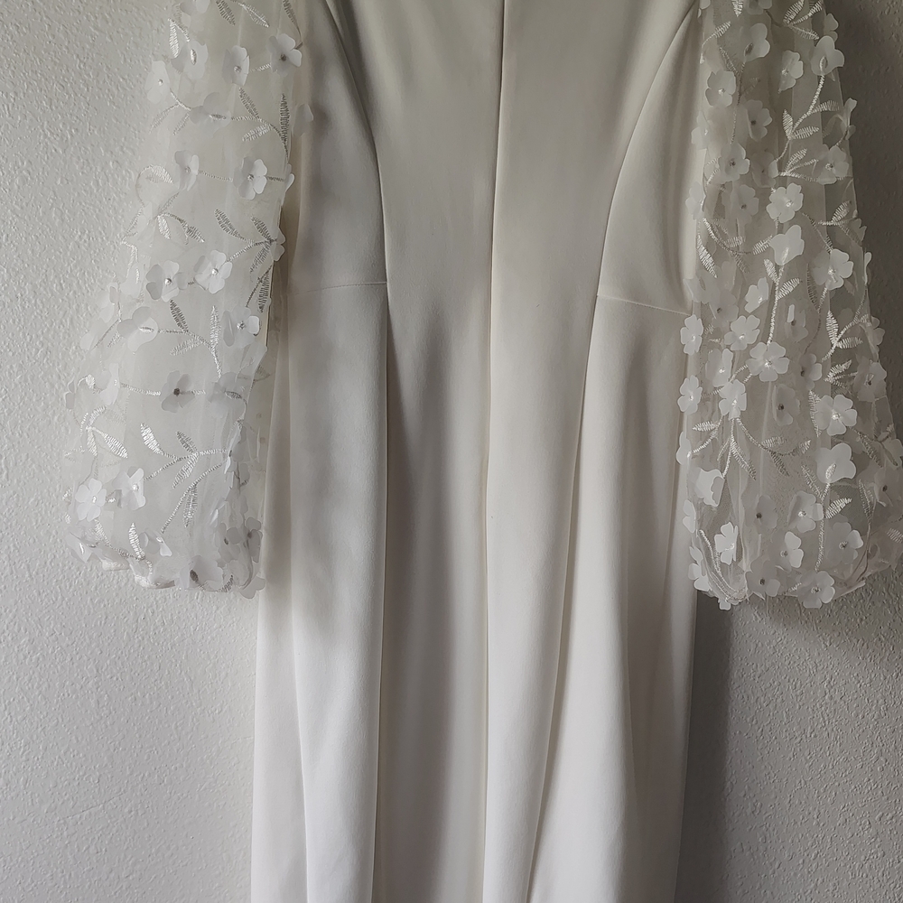 Eliza J White Dress with Floral Sheer Sleeves